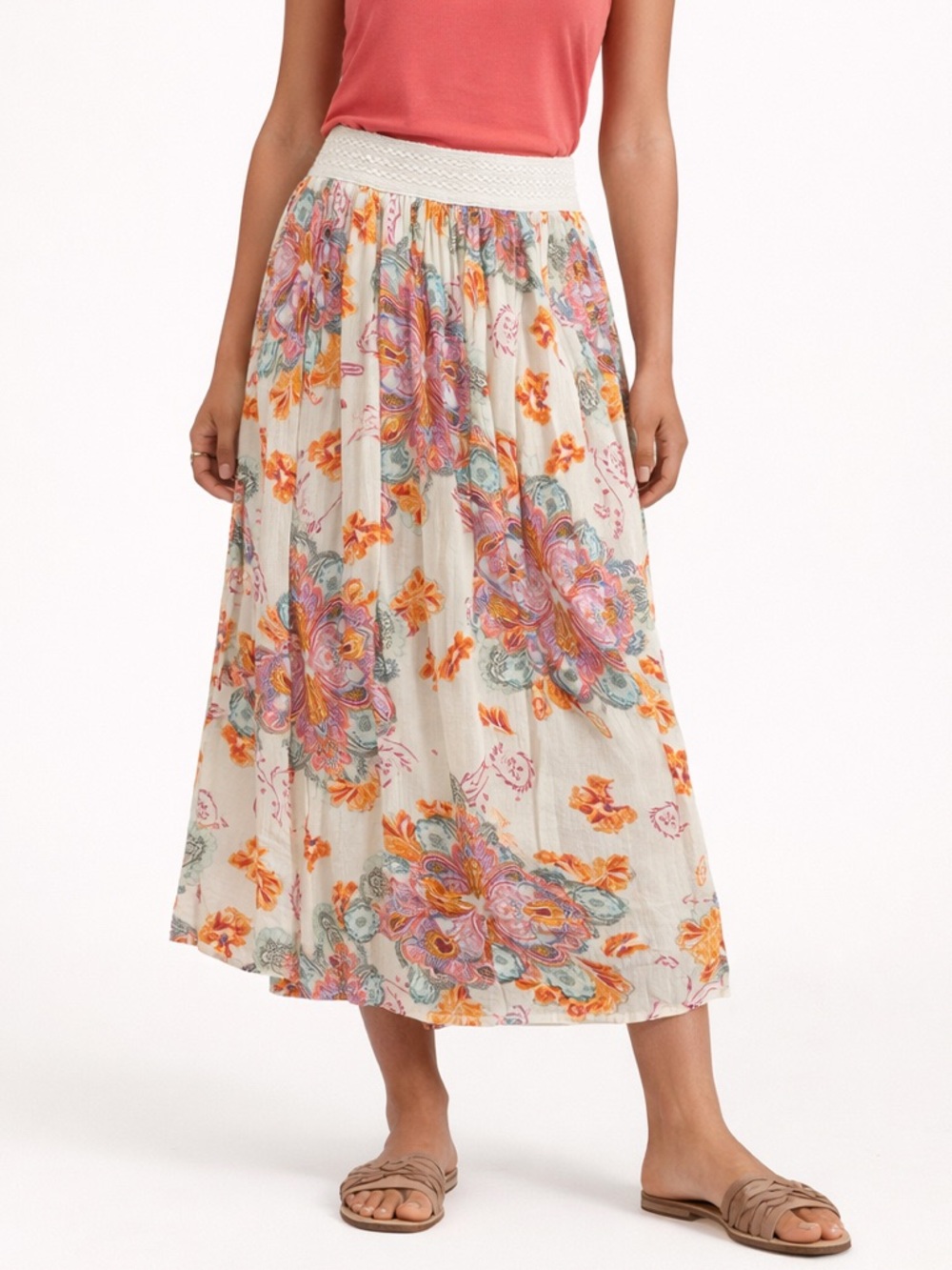 Gypsie Blu Boho Floral Paisley Midi Skirt Small Crochet Waist Lined NWT